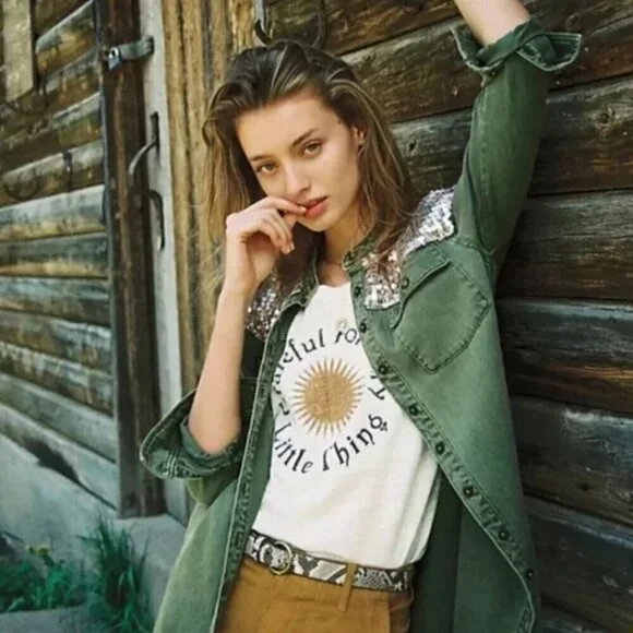 Anthropologie Olive Green Denim Button Down Shirt/Jacket Women’s Size 0 - Picture 12 of 13